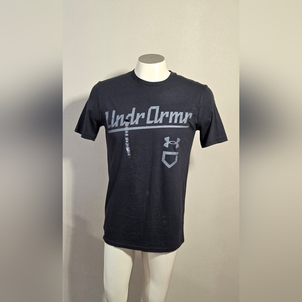 New Under Armour Shirt UA Baseball Script Tee TShirt Black Men's Size Small